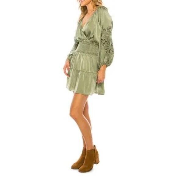 A Collective Story Annie Olive Green Smocked Mini Dress - Size Large NWOT - Picture 4 of 9